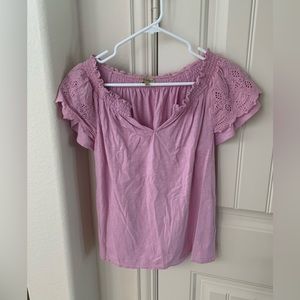 Democracy pink tee with eyelet flutter sleeve Size Small